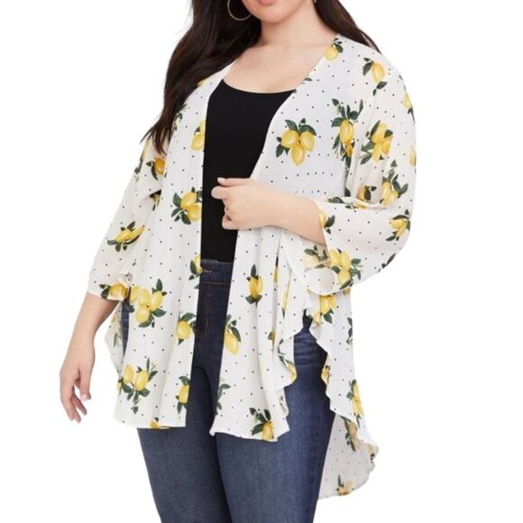 Torrid Sweet Lemon Crepe Shirttail Open Front Flowy Kimono 00/0 M/L - Picture 1 of 11